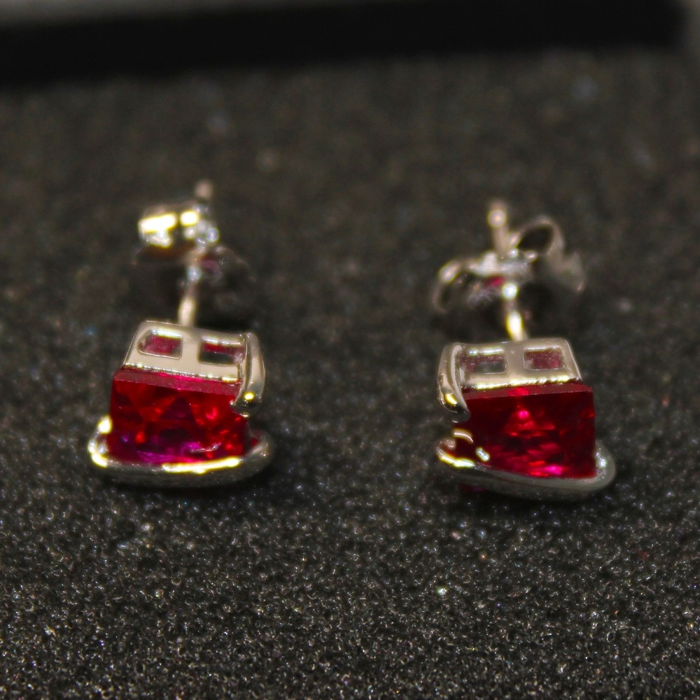 Sterling Silver Ruby Stud Earrings - Picture 4 of 5